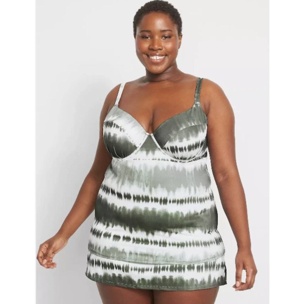 LANE BRYANT WMNS PLUS TOP 40DDD BOTTOM 18 BALCONETTE SWIM TANKINI SET GREEN NEW